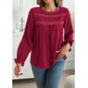 imageWomens Boho Tops Long Sleeve Shirts For Women Cute Crewneck Blouse Dressy Casual Swiss Dot Crochet Hollow Top 2025Red