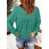 imageWomens Boho Tops Long Sleeve Shirts For Women Cute Crewneck Blouse Dressy Casual Swiss Dot Crochet Hollow Top 2025Turquoise