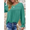 imageWomens Boho Tops Long Sleeve Shirts For Women Cute Crewneck Blouse Dressy Casual Swiss Dot Crochet Hollow Top 2025Turquoise