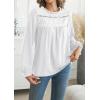 imageWomens Boho Tops Long Sleeve Shirts For Women Cute Crewneck Blouse Dressy Casual Swiss Dot Crochet Hollow Top 2025White
