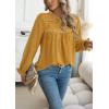 imageWomens Boho Tops Long Sleeve Shirts For Women Cute Crewneck Blouse Dressy Casual Swiss Dot Crochet Hollow Top 2025Yellow