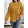 imageWomens Boho Tops Long Sleeve Shirts For Women Cute Crewneck Blouse Dressy Casual Swiss Dot Crochet Hollow Top 2025Yellow