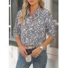 imageWomens Business Casual V Neck Floral Print Long Sleeve Blouses Fashion Button Down Tops Roll Up Bohemian ShirtsGray