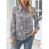 imageWomens Business Casual V Neck Floral Print Long Sleeve Blouses Fashion Button Down Tops Roll Up Bohemian ShirtsGray