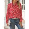 imageWomens Business Casual V Neck Floral Print Long Sleeve Blouses Fashion Button Down Tops Roll Up Bohemian ShirtsRed