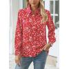 imageWomens Business Casual V Neck Floral Print Long Sleeve Blouses Fashion Button Down Tops Roll Up Bohemian ShirtsRed