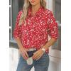 imageWomens Business Casual V Neck Floral Print Long Sleeve Blouses Fashion Button Down Tops Roll Up Bohemian ShirtsRed