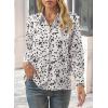 imageWomens Business Casual V Neck Floral Print Long Sleeve Blouses Fashion Button Down Tops Roll Up Bohemian ShirtsWhite