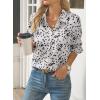 imageWomens Business Casual V Neck Floral Print Long Sleeve Blouses Fashion Button Down Tops Roll Up Bohemian ShirtsWhite