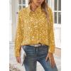 imageWomens Business Casual V Neck Floral Print Long Sleeve Blouses Fashion Button Down Tops Roll Up Bohemian ShirtsYellow