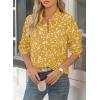 imageWomens Business Casual V Neck Floral Print Long Sleeve Blouses Fashion Button Down Tops Roll Up Bohemian ShirtsYellow