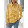 imageWomens Business Casual V Neck Floral Print Long Sleeve Blouses Fashion Button Down Tops Roll Up Bohemian ShirtsYellow