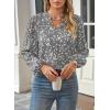 imageWomens Dressy Casual V Neck Smocked Long Sleeve Floral Print Chiffon Blouses Bohemian Business TopsGrey