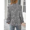 imageWomens Dressy Casual V Neck Smocked Long Sleeve Floral Print Chiffon Blouses Bohemian Business TopsGrey