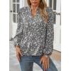 imageWomens Dressy Casual V Neck Smocked Long Sleeve Floral Print Chiffon Blouses Bohemian Business TopsGrey