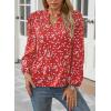 imageWomens Dressy Casual V Neck Smocked Long Sleeve Floral Print Chiffon Blouses Bohemian Business TopsRed