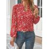 imageWomens Dressy Casual V Neck Smocked Long Sleeve Floral Print Chiffon Blouses Bohemian Business TopsRed