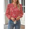 imageWomens Dressy Casual V Neck Smocked Long Sleeve Floral Print Chiffon Blouses Bohemian Business TopsRed
