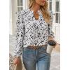 imageWomens Dressy Casual V Neck Smocked Long Sleeve Floral Print Chiffon Blouses Bohemian Business TopsWhite