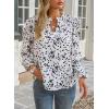 imageWomens Dressy Casual V Neck Smocked Long Sleeve Floral Print Chiffon Blouses Bohemian Business TopsWhite
