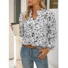 imageWomens Dressy Casual V Neck Smocked Long Sleeve Floral Print Chiffon Blouses Bohemian Business TopsWhite