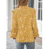 imageWomens Dressy Casual V Neck Smocked Long Sleeve Floral Print Chiffon Blouses Bohemian Business TopsYellow