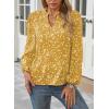 imageWomens Dressy Casual V Neck Smocked Long Sleeve Floral Print Chiffon Blouses Bohemian Business TopsYellow