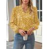 imageWomens Dressy Casual V Neck Smocked Long Sleeve Floral Print Chiffon Blouses Bohemian Business TopsYellow