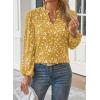 imageWomens Dressy Casual V Neck Smocked Long Sleeve Floral Print Chiffon Blouses Bohemian Business TopsYellow