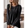 imageWomens Fall Tops Crewneck Long Sleeve Shirts Casual Chiffon Blouses Flowy Lace Hem Boho Clothing Trendy 2025Black