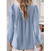imageWomens Fall Tops Crewneck Long Sleeve Shirts Casual Chiffon Blouses Flowy Lace Hem Boho Clothing Trendy 2025Blue