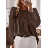 imageWomens Fall Tops Crewneck Long Sleeve Shirts Casual Chiffon Blouses Flowy Lace Hem Boho Clothing Trendy 2025Brown