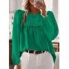imageWomens Fall Tops Crewneck Long Sleeve Shirts Casual Chiffon Blouses Flowy Lace Hem Boho Clothing Trendy 2025Clover Green