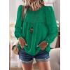 imageWomens Fall Tops Crewneck Long Sleeve Shirts Casual Chiffon Blouses Flowy Lace Hem Boho Clothing Trendy 2025Clover Green