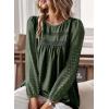 imageWomens Fall Tops Crewneck Long Sleeve Shirts Casual Chiffon Blouses Flowy Lace Hem Boho Clothing Trendy 2025Green
