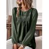 imageWomens Fall Tops Crewneck Long Sleeve Shirts Casual Chiffon Blouses Flowy Lace Hem Boho Clothing Trendy 2025Greenblack Dots