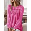 imageWomens Fall Tops Crewneck Long Sleeve Shirts Casual Chiffon Blouses Flowy Lace Hem Boho Clothing Trendy 2025Hot Pink