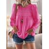 imageWomens Fall Tops Crewneck Long Sleeve Shirts Casual Chiffon Blouses Flowy Lace Hem Boho Clothing Trendy 2025Hot Pink