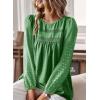 imageWomens Fall Tops Crewneck Long Sleeve Shirts Casual Chiffon Blouses Flowy Lace Hem Boho Clothing Trendy 2025Kelly Green