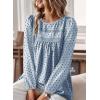 imageWomens Fall Tops Crewneck Long Sleeve Shirts Casual Chiffon Blouses Flowy Lace Hem Boho Clothing Trendy 2025Light Blueblack Dots