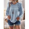 imageWomens Fall Tops Crewneck Long Sleeve Shirts Casual Chiffon Blouses Flowy Lace Hem Boho Clothing Trendy 2025Light Blueblack Dots