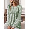 imageWomens Fall Tops Crewneck Long Sleeve Shirts Casual Chiffon Blouses Flowy Lace Hem Boho Clothing Trendy 2025Light Greenblack Dots