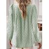 imageWomens Fall Tops Crewneck Long Sleeve Shirts Casual Chiffon Blouses Flowy Lace Hem Boho Clothing Trendy 2025Light Greenblack Dots