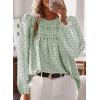 imageWomens Fall Tops Crewneck Long Sleeve Shirts Casual Chiffon Blouses Flowy Lace Hem Boho Clothing Trendy 2025Light Greenblack Dots