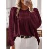 imageWomens Fall Tops Crewneck Long Sleeve Shirts Casual Chiffon Blouses Flowy Lace Hem Boho Clothing Trendy 2025Mulberry
