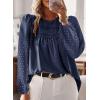 imageWomens Fall Tops Crewneck Long Sleeve Shirts Casual Chiffon Blouses Flowy Lace Hem Boho Clothing Trendy 2025Navy Blue