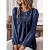 imageWomens Fall Tops Crewneck Long Sleeve Shirts Casual Chiffon Blouses Flowy Lace Hem Boho Clothing Trendy 2025Navy Blue