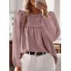 imageWomens Fall Tops Crewneck Long Sleeve Shirts Casual Chiffon Blouses Flowy Lace Hem Boho Clothing Trendy 2025Pink