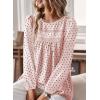 imageWomens Fall Tops Crewneck Long Sleeve Shirts Casual Chiffon Blouses Flowy Lace Hem Boho Clothing Trendy 2025Pinkblack Dots