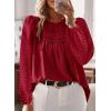 imageWomens Fall Tops Crewneck Long Sleeve Shirts Casual Chiffon Blouses Flowy Lace Hem Boho Clothing Trendy 2025Red